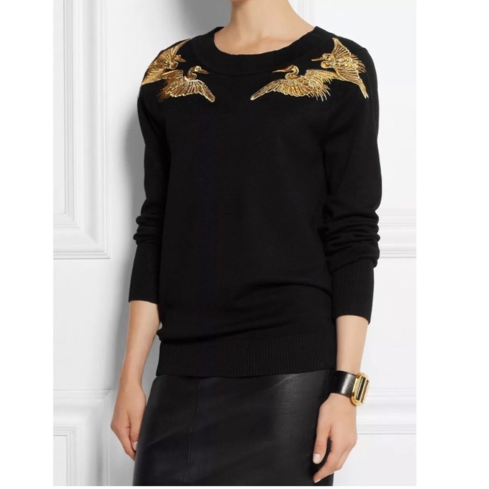 Altuzarra Target Chinoiserie Crane Sweater Women S Black Gold Embroidered Bird